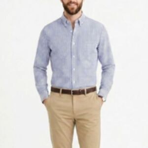 J. Crew Men's Blue White Stripe 2 Ply Cotton LS Button Front Shirt Size M